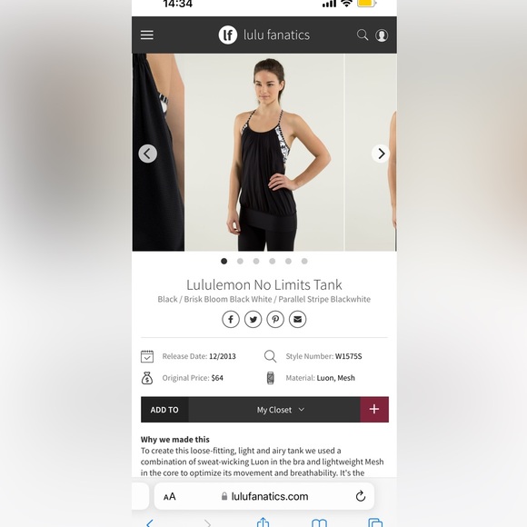 Lululemon No Limits Tank - Picture 2 of 5